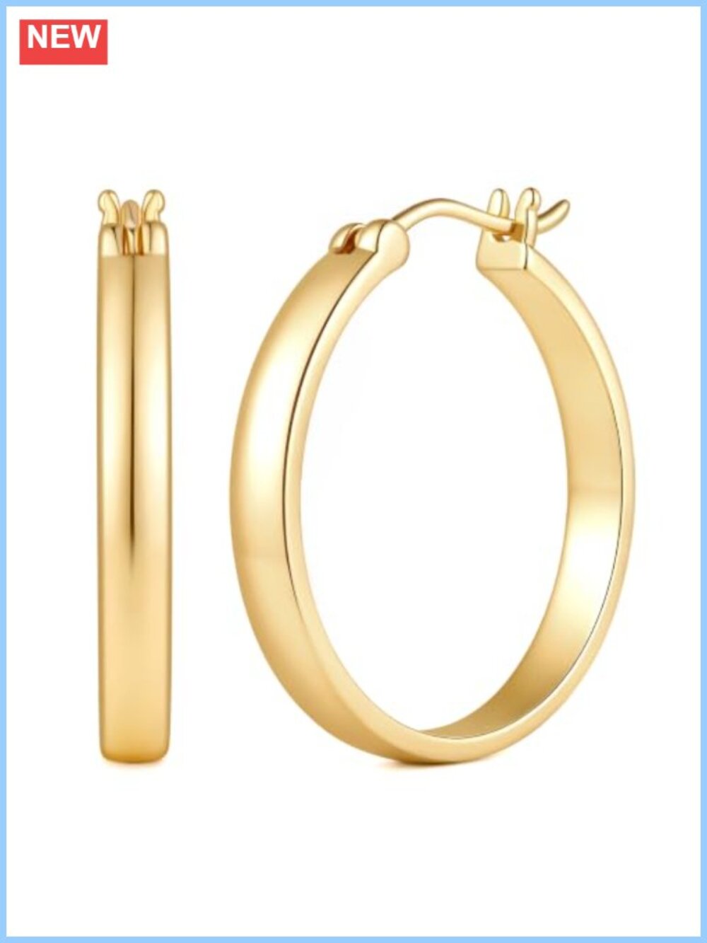 14K Gold Plated Hoop Earrings for Women Latch Back 15-40mm